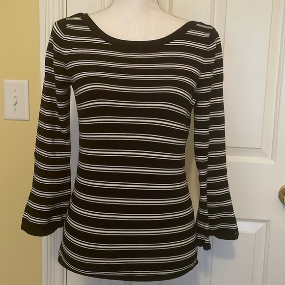 White House Black Market Tops - White House Black Market Black & White Striped Top w/ Bell Sleeves